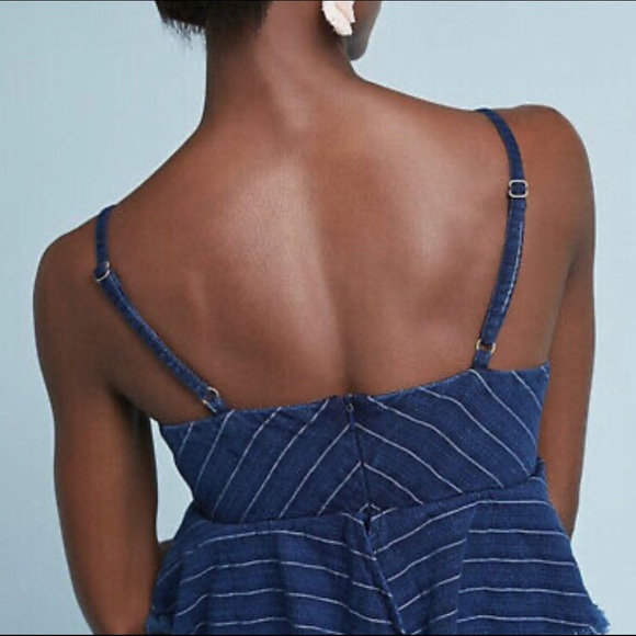 ETT TWA By Anthropologie Sleeveless Peplum Ruffle Stripe Denim Romper/Jumpsuit - Picture 7 of 9